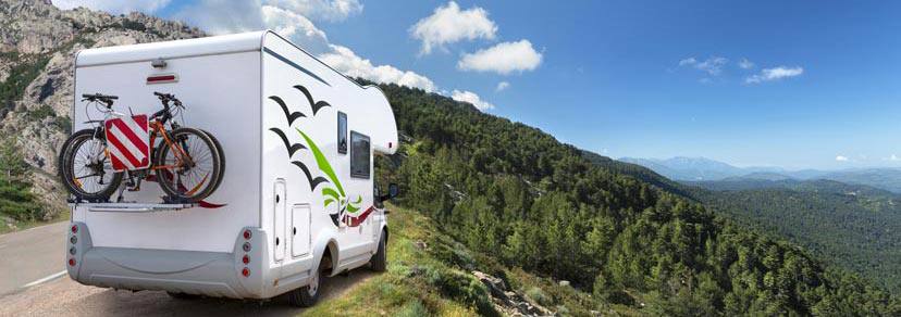 A trailer parked in the mountains