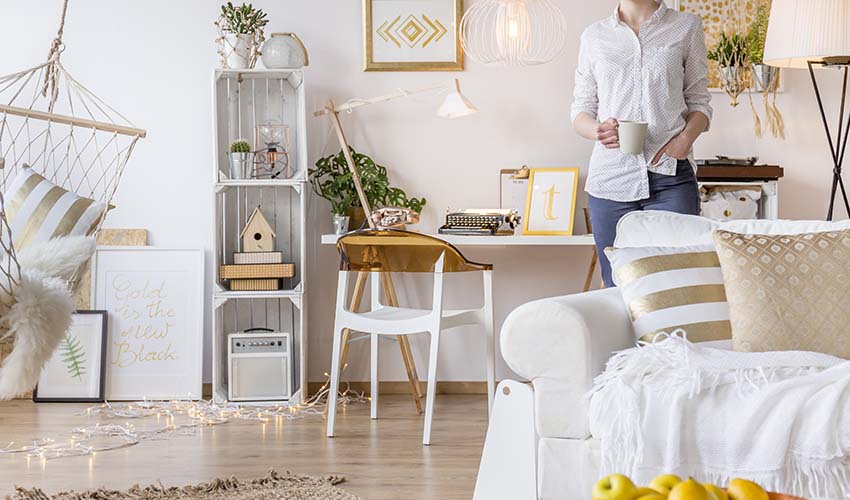 A well lighted and organized living room