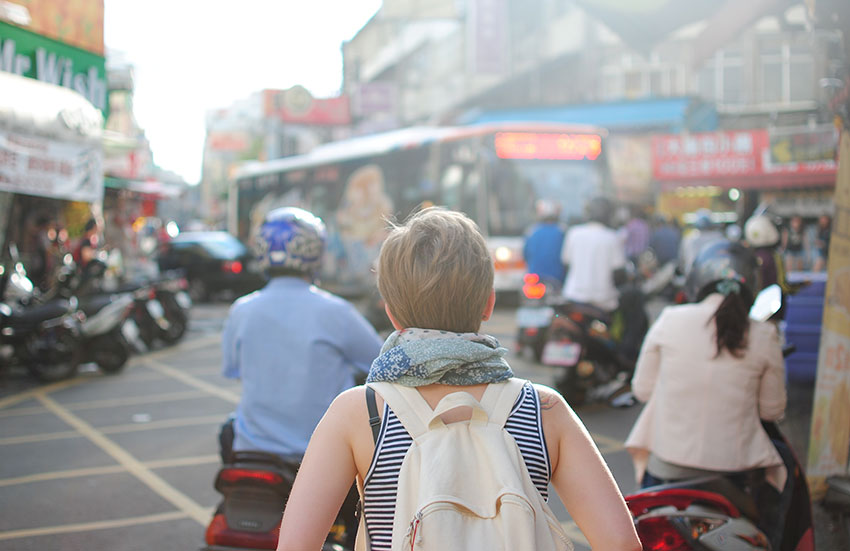 A woman traveling alone