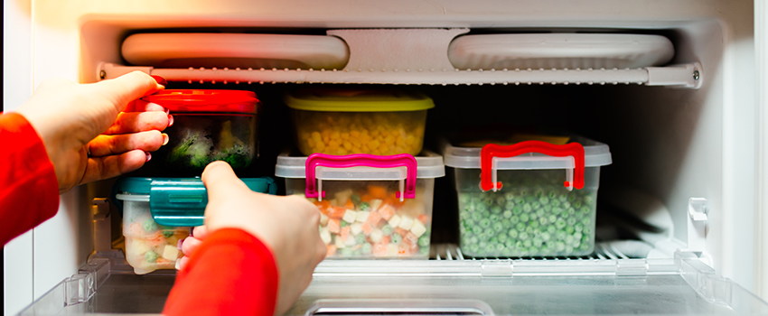 A refrigerator with five dishes