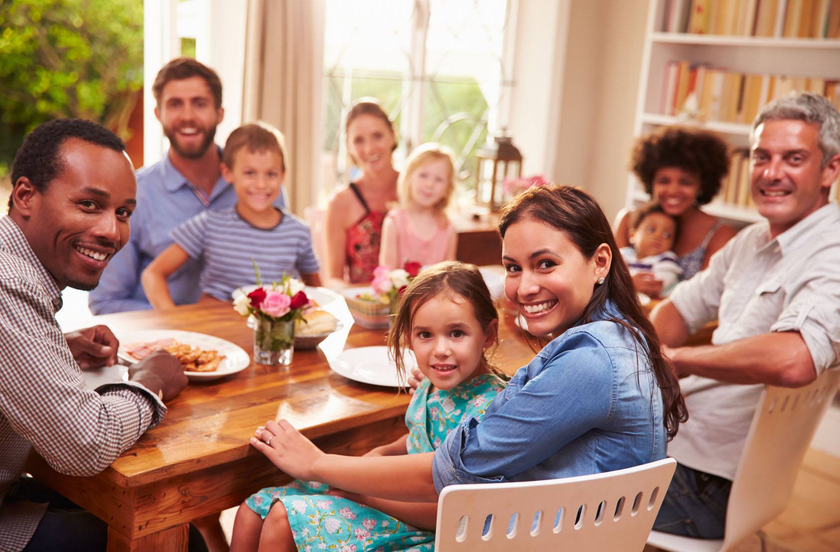 A big family having dinner together