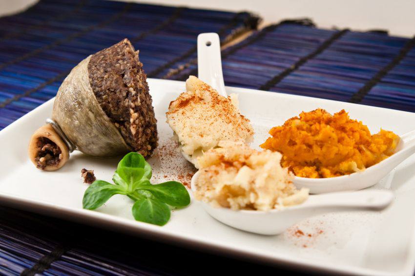 Platter with haggis, neeps and tatties (scottish dish)