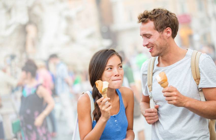 A couple eating ice cream