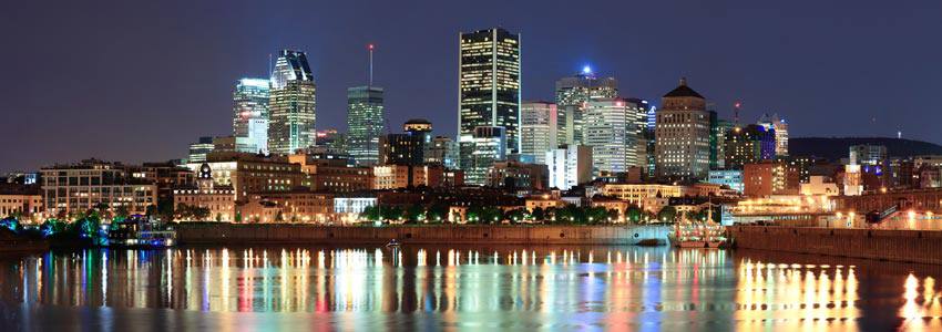 The city of Montreal at night with beautiful buildings