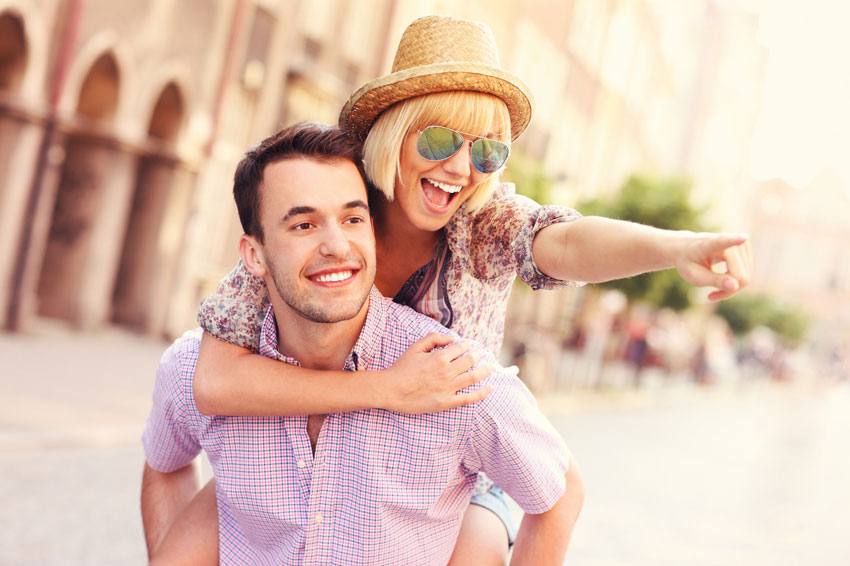 Joyful couple on a trip