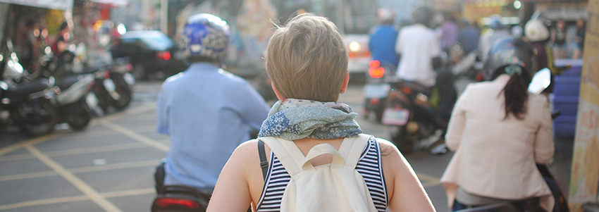 A woman traveling alone